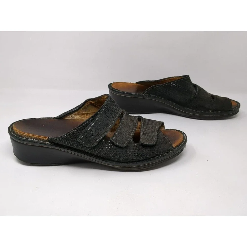FINN Women's Size US 9.5 UK 7 Cremona Black Leather Slide Adjustable Sandals VTG